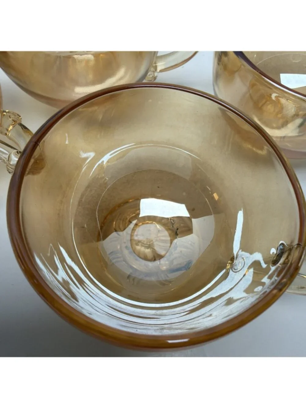 Vintage Jeanette Glass Eggnog Set Bowl & 6 Cups Marigold Carnival Glass